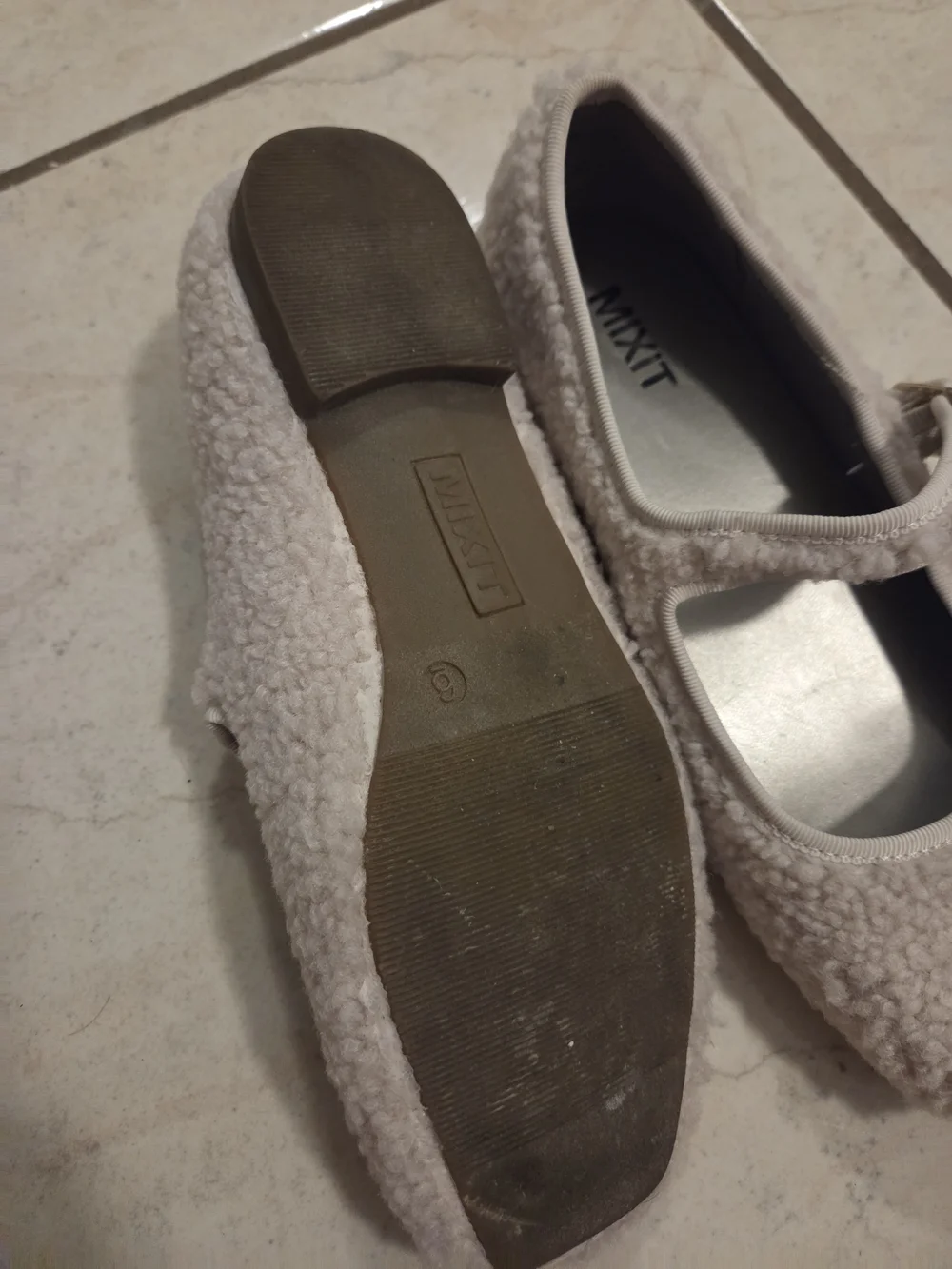 Mixit Plush Shearling Mary Jane Flats in Beige